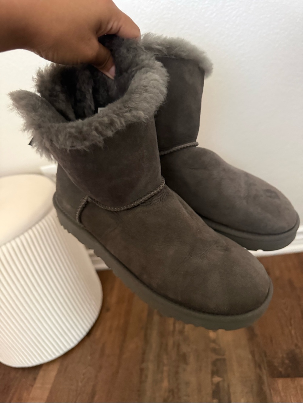 UGG Short Suede Shearling Ankle Boots - Gray